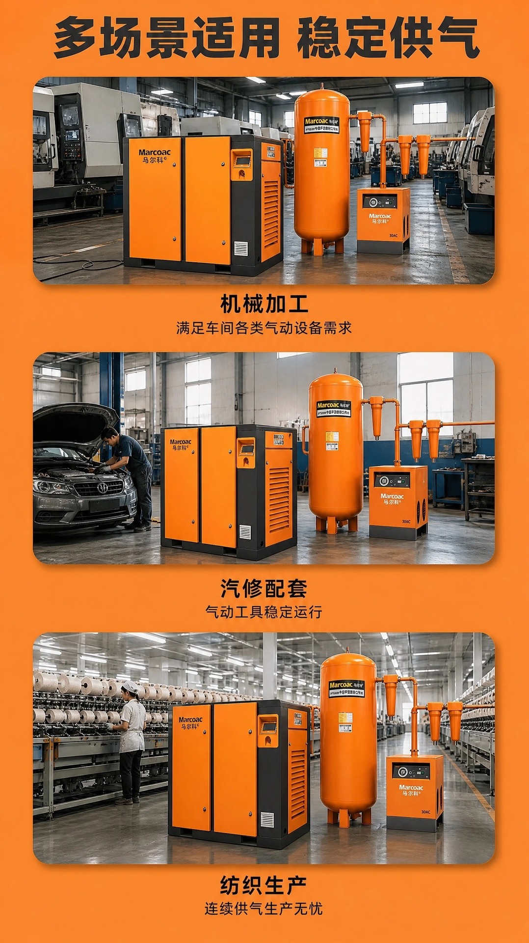 Industrial-grade air compressor Marco single-stage permanent magnet variable frequency compression screw type 7.5/11/15/22kw direct from the manufacturer