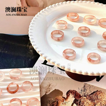 天然戒圈桃花酿戒指新中式粉色金丝玉直切戒指百搭轻奢指环少女款