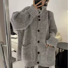 韩系慵懒风高领毛衣外套女秋冬季2025新款感宽松针织开衫上衣慵懒
