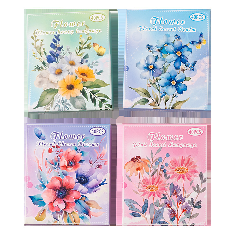 Pegatinas de mascotas en caja flores flores en florecimiento serie de decoración transfronteriza botánica floral material DIY pegatinas de botón
