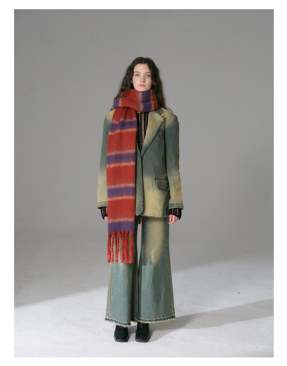 Sciarpa in cashmere imitazione barba spessa a righe abbinata a nuovi colori, scialle oversize con bavaglino oversize con frange e atmosfera morbida invernale da donna_voghion.com