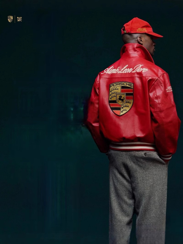 Porsche Racing Jacket Collaboration with James Motors Heavy-Duty Badge Embroidery Unisex Vintage Leather Jacket