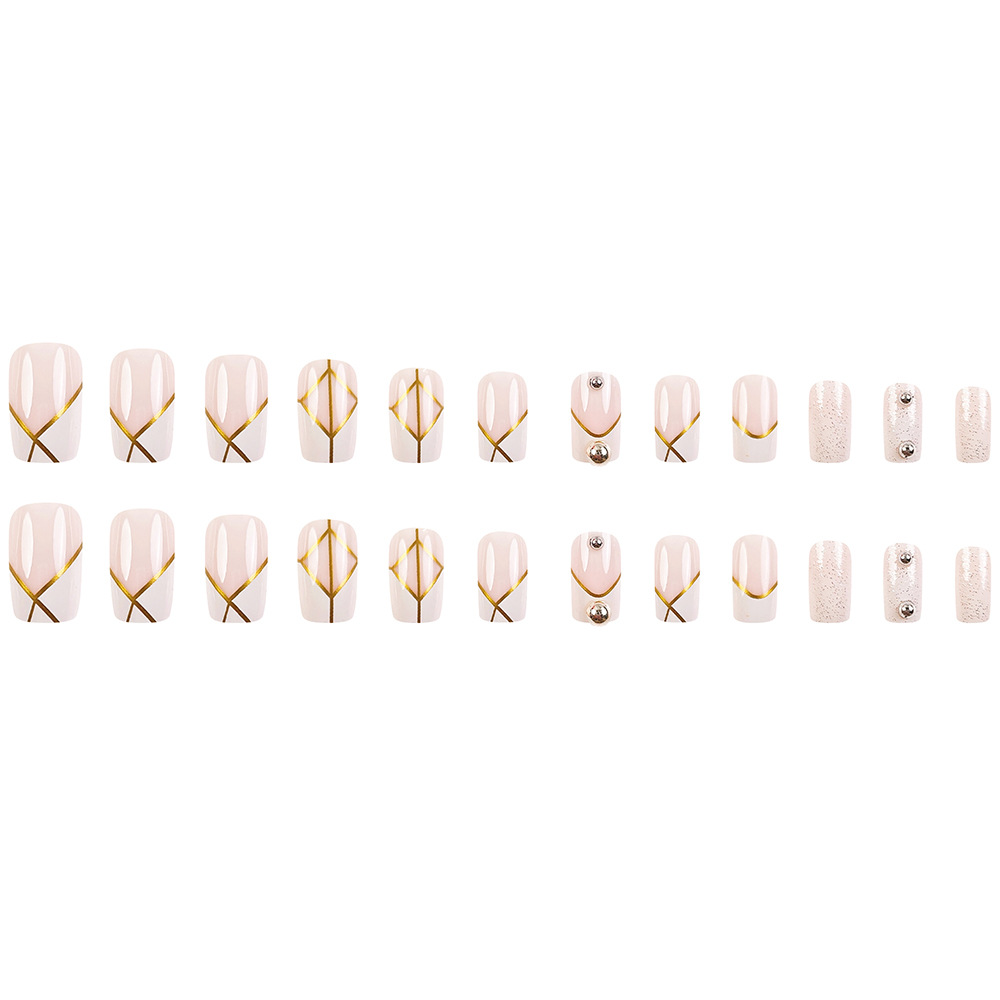 Comercio exterior polvo de oro desnudo blanco francés manicure polvo de diamante brillante desgaste de uñas 24 piezas de parche de uñas falsas image 6