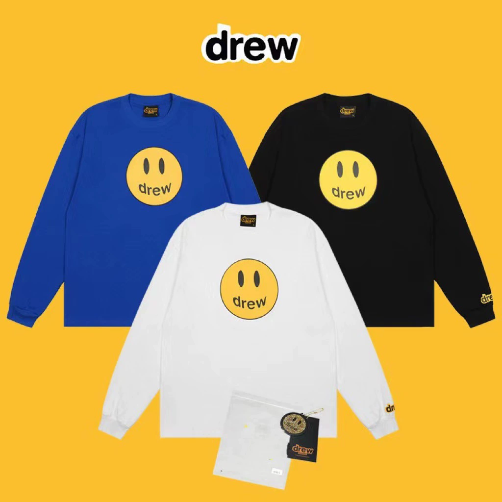 Дрю смайлик ниша модный бренд туман интернет знаменитости мужчины и женщины пара модная свободная хип-хоп Повседневная футболка с длинными рукавами нижняя рубашка
