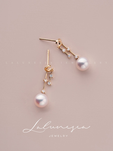 Moon Half Bend S925 sterling silver gold-plated moon tassel pearl earrings, feminine and versatile earrings