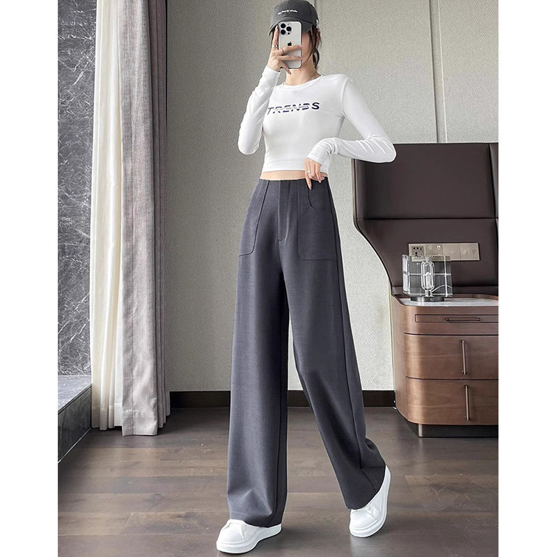 Pantalones de piernas anchas estrechas mujeres primavera y otoño 2024 nuevo estilo de cintura alta sensación de caída alta falca de cintura alta pantalones de traje recto