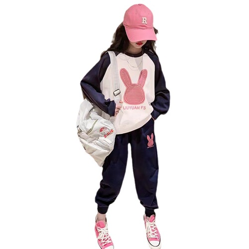 Set of Girls' Autumn Outfits  New Stylish Trendy Medium and Large Children's Sport Sweatshirts and Sweatpants Two-Piece Set