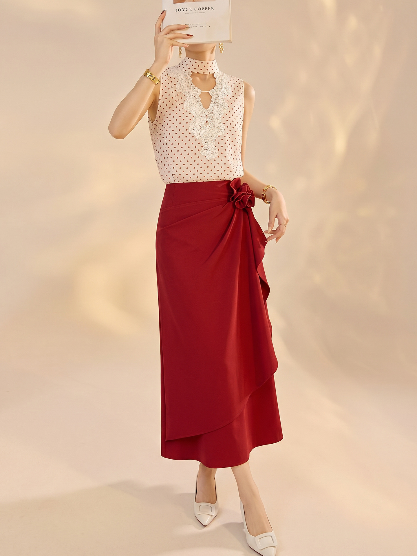 Set vest và chân váy ngắn họa tiết chấm bi phong cách Tân Trung Hoa mùa hè — Trang phục [Vest+Half Dress], nửa váy, Trang phục [Áo vest+quần short], quần đùi