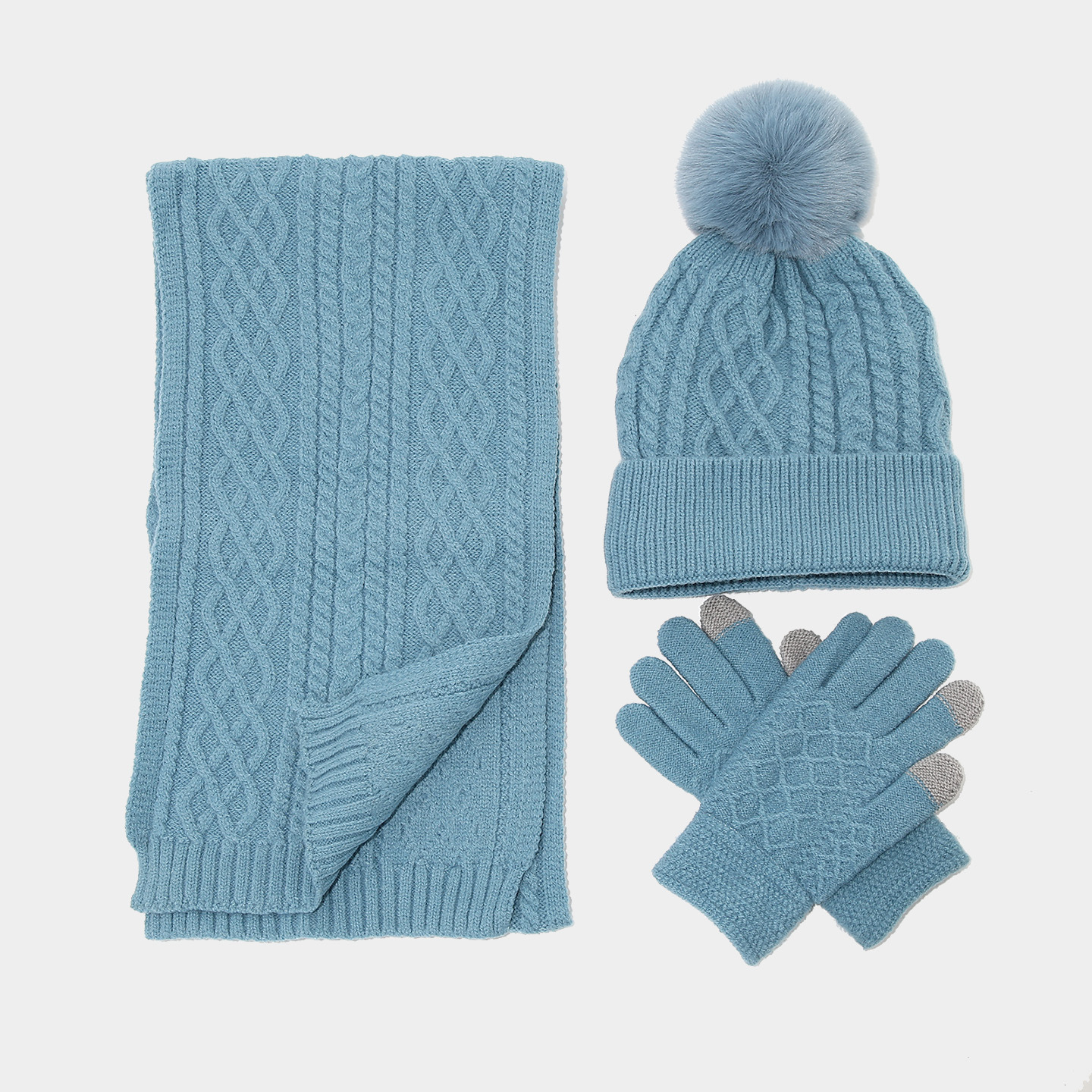 Sombreros de punto bufandas guantes de tres piezas de moda de invierno para mujeres con vello caliente para montar al aire libre protector de orejas lana sombrero de punto