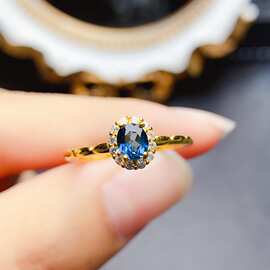 新款天然托帕石戒指S925银镶嵌主石4*5mm百搭网红爆款女饰批发