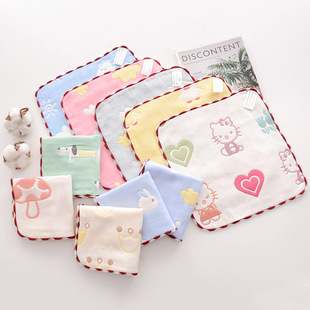 Six layer gauze cotton absorbent square baby gauze saliva towel 25*25 jacquard baby towel