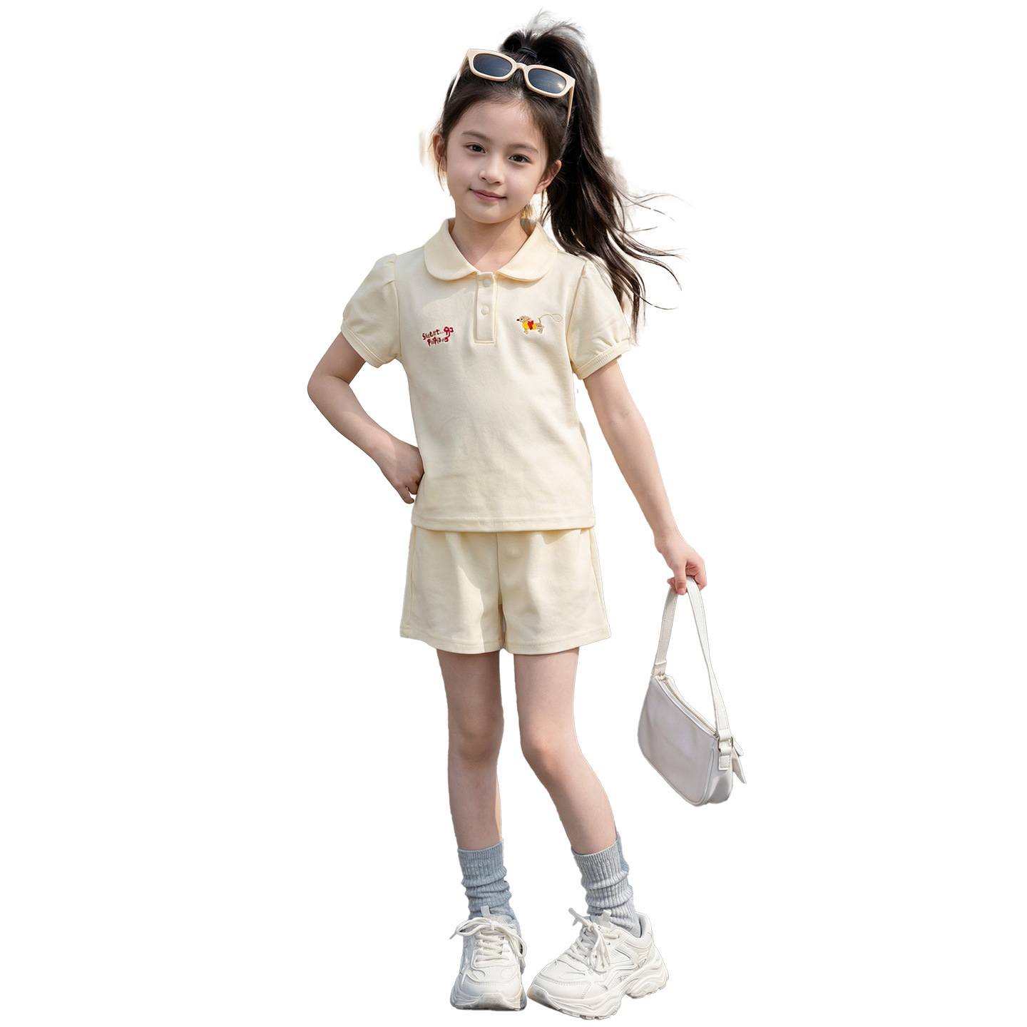 Niñas mangas cortas traje de verano nueva camiseta al por mayor ropa de niños extranjera camiseta polo niñas bordadas ropa de verano para niños
