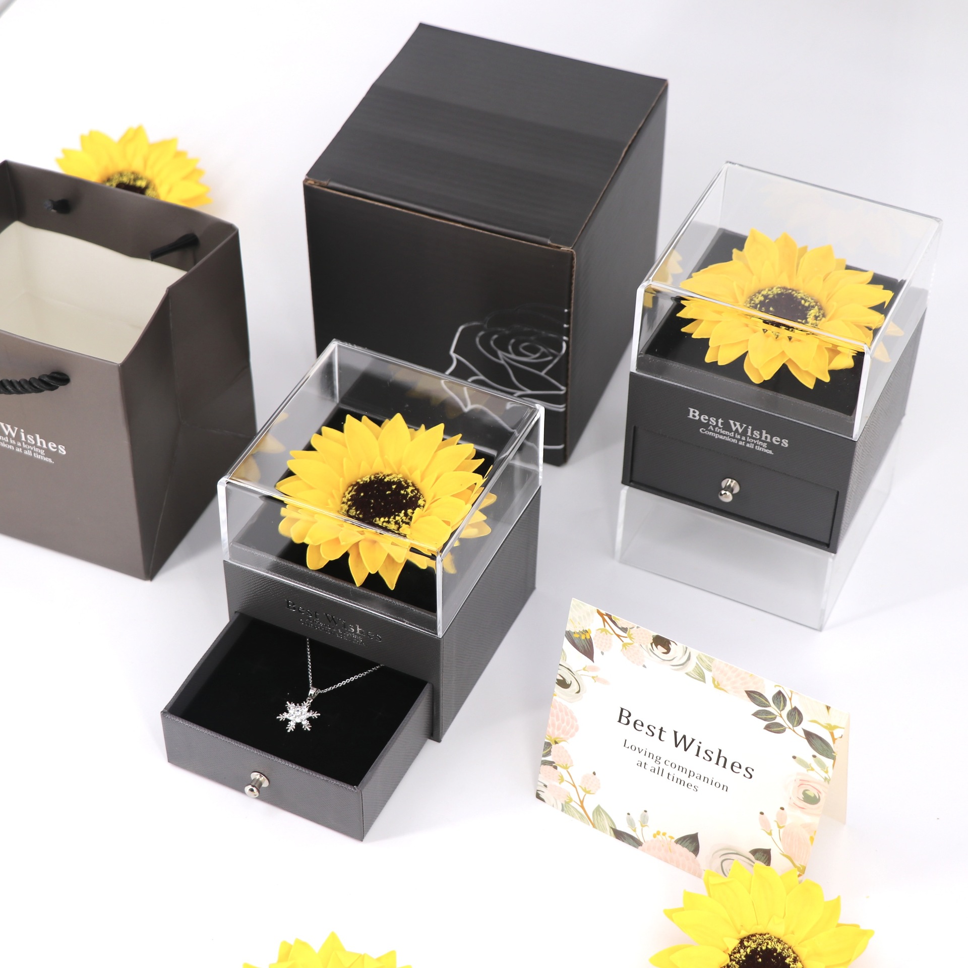 Caja de regalo de flor eterna Estilo explosivo al por mayor Joyero de flores reales Producto terminado Regalo de San Valentín Caja de rosas Caja de embalaje de collar