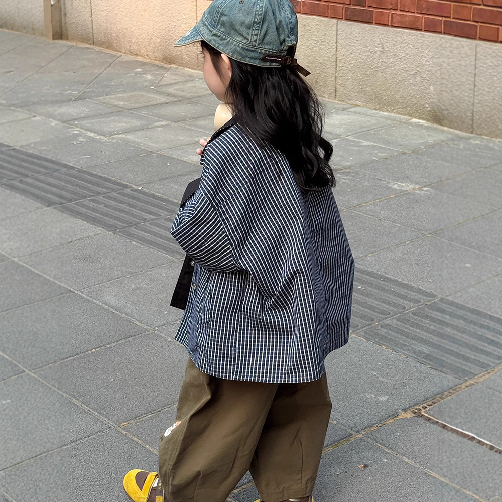 儿童两面穿格子风衣2025秋装新款韩版日系男女童单排扣外套