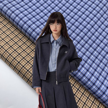 全棉高密斜纹衬衫格子布 miu系蓝色小格子衬衣裤料格子面料