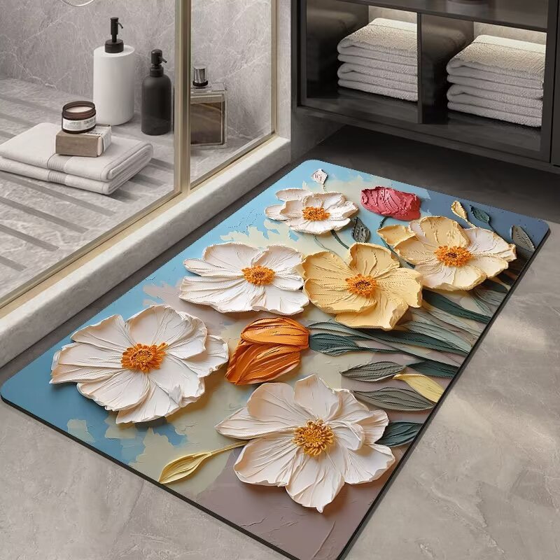 3D Badkamer Deurmat Waterabsorberend Diatomeeënaarde Zachte Antislip Sneldrogende Voetmat Toilettapijt_voghion.com