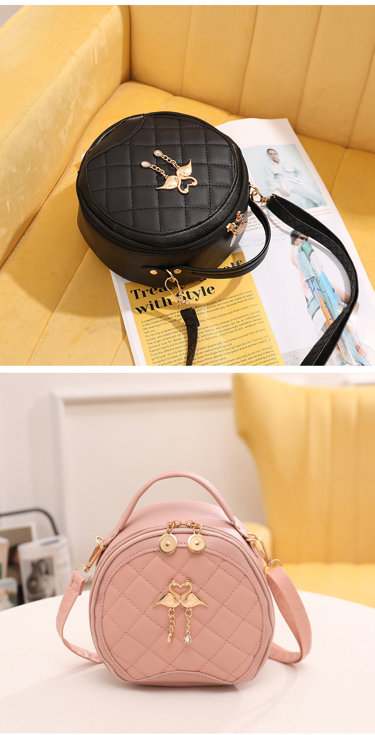 Women's Small Pu Leather Geometric Swan Streetwear Round Zipper Crossbody Togo bag display picture 4