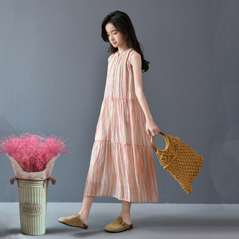 Vestido de niña, vestido de verano, falda larga por encima de la rodilla, falda de vacaciones, vestido de princesa dulce, falda grande, suelta, ropa de mujer para niños grandes, verano