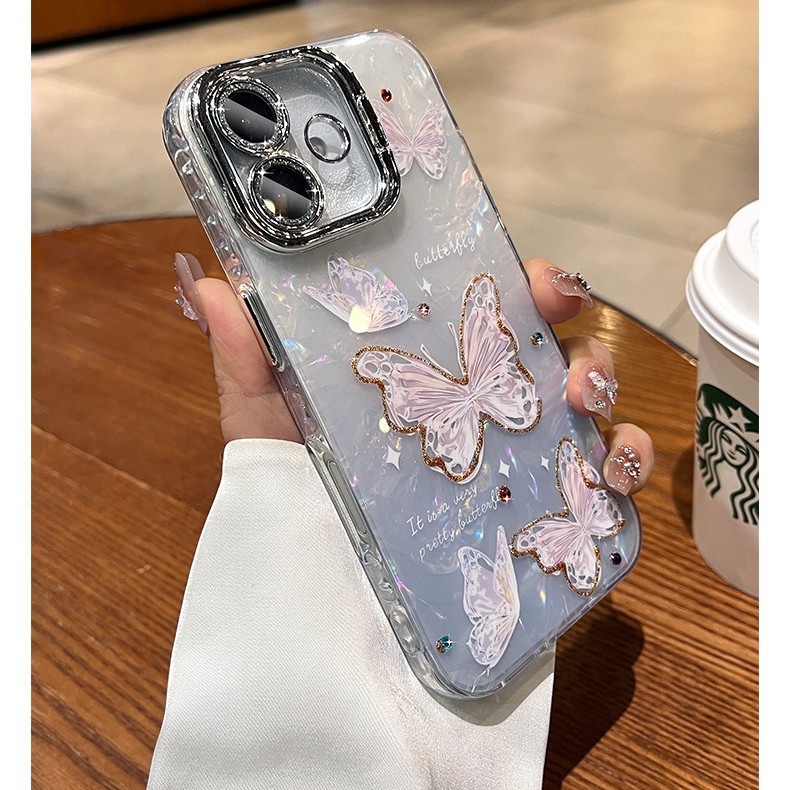 Patrón de concha de mariposa degradado ins de alto valor para iphone15 Apple 16ProMax funda para teléfono móvil soporte 14P