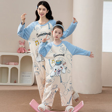 女童睡衣睡裙长袖儿童卡通可爱卡通爬行服中大童连体衣纯棉母女衣