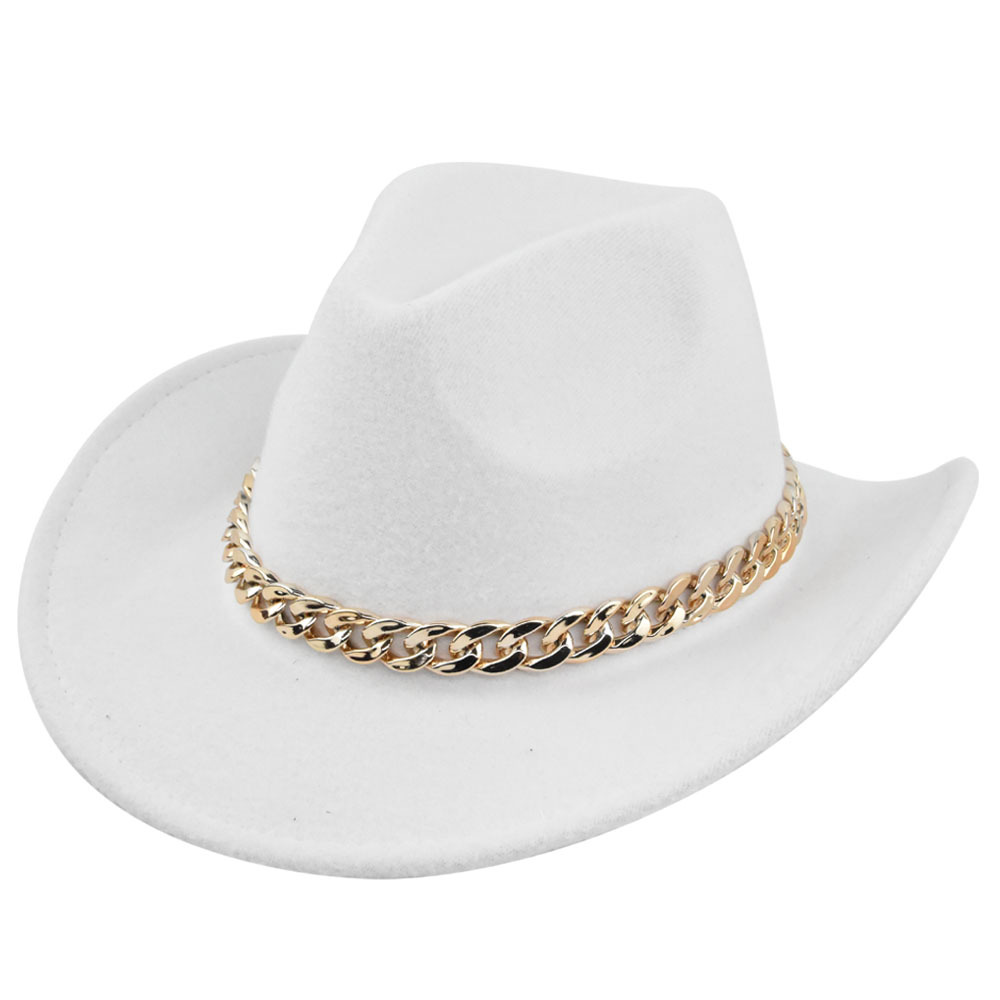 Cowboy jazz gold-plated chain woolen top felt sheep hat, cowboy hat_voghion.com