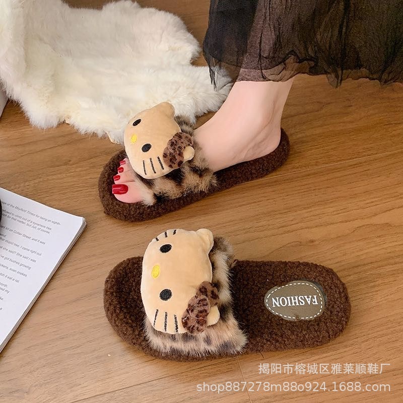 豹纹公仔毛毛拖鞋女秋冬新款外出小众辣妹风高颜值羊羔毛居家棉拖|undefined