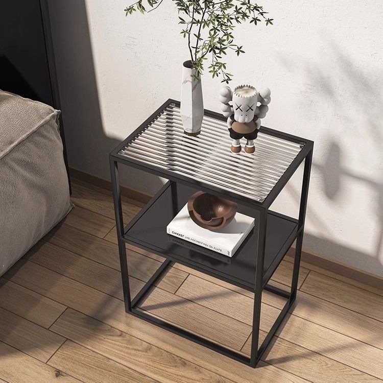 Sofá doméstico de sala de estar, mesa de té, estantería de vidrio de piso, dormitorio, borde de la cama, pequeño tablero de hierro forjado ultra estrecho