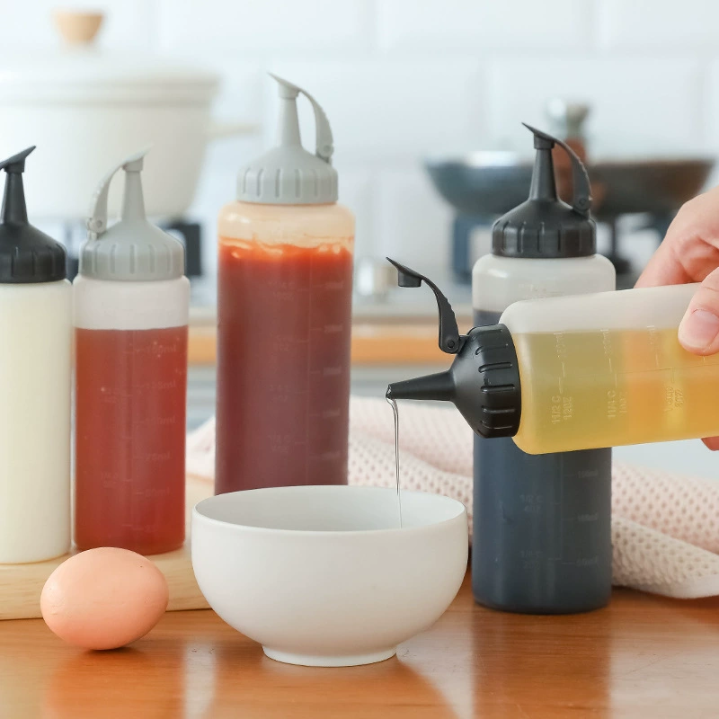 Squeeze Sauce Bottle, Pointed Nozzle with Lid, Measurement Scale, 175 / 350 ml Options