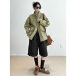 南鱼 100水洗棉 法式复古立领工装夹克外套显瘦宽松上衣女2025秋