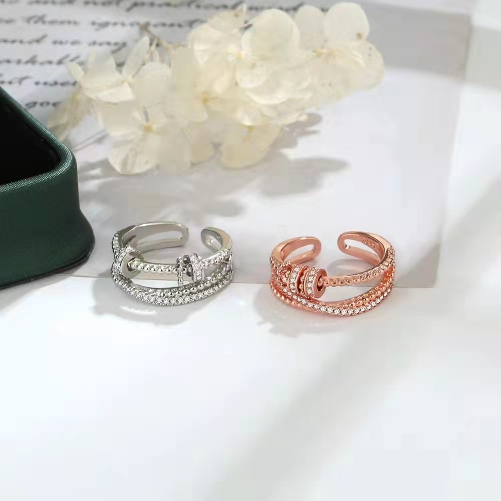 Retro Geometric Copper Criss Cross Zircon Open Ring