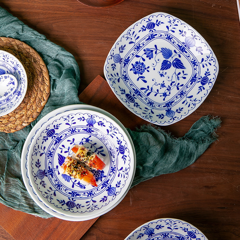 Bowl dish suit household Jingdezhen ceramic blue and white vegetable plate bowl dish spoon housewarming tableware Bowl plate eating bowl Bowl dish suit household Jingdezhen ceramic blue and white vegetable plate bowl dish spoon housewarming tableware Bowl plate eating bowl