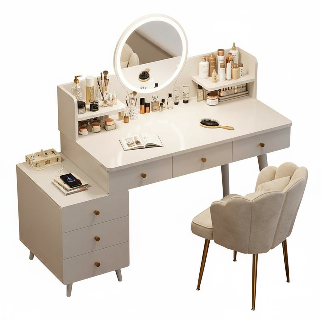 Comodador simple y moderno armario de dormitorio en 2026 nuevo lujo ligero de alta calidad dormitorio principal mesa de maquillaje de madera sólida