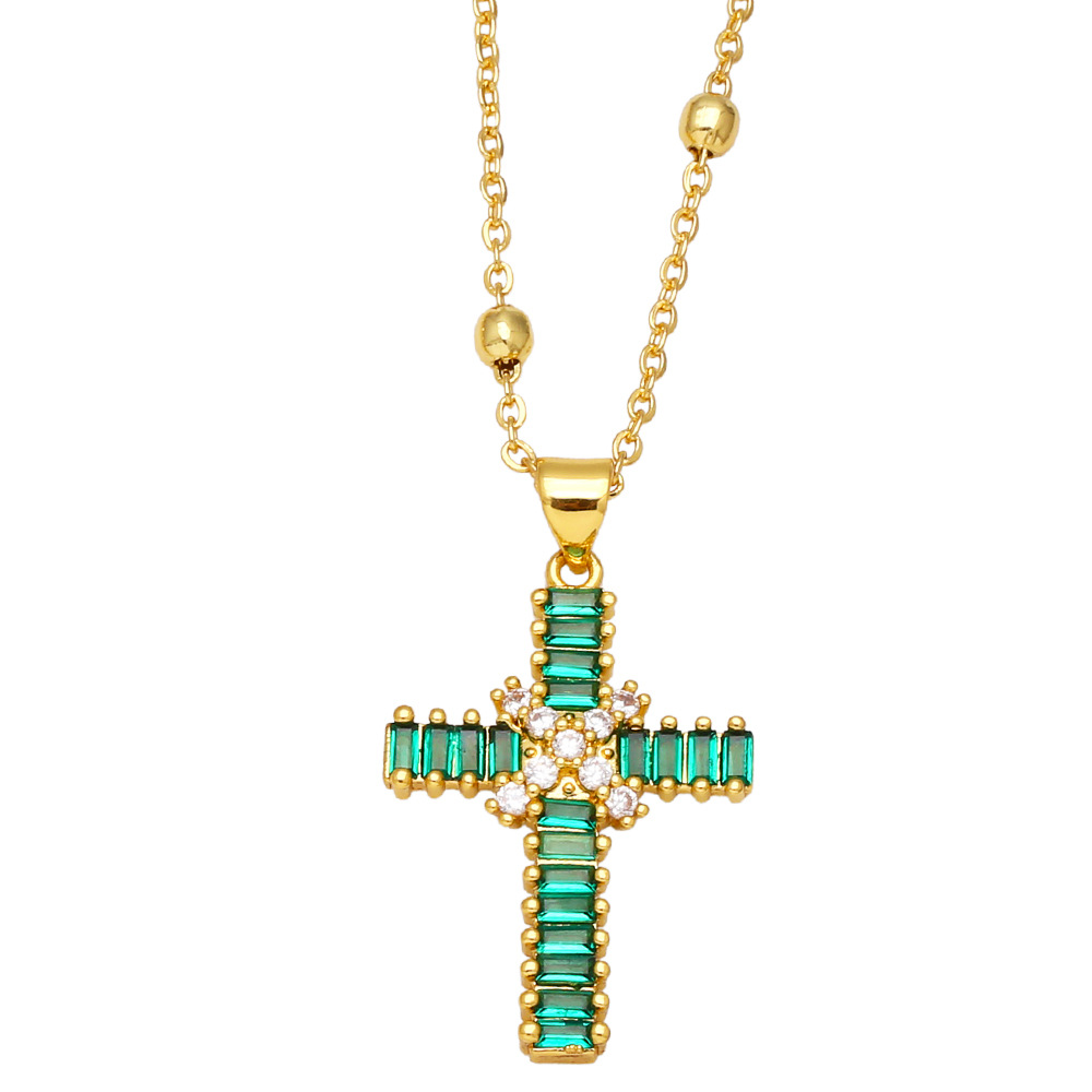 Fashion Cross Copper Pendant Necklace Inlay Zircon Copper Necklaces