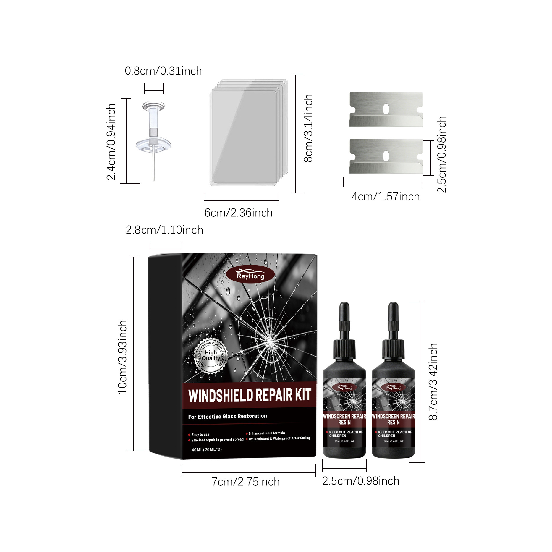 Rayhong Windshield Care Kit Car Windshield Repair Clear Vision Daily Care