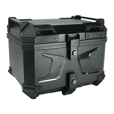 Motorcycle trunk Plastic Embossed Tail Box - 45l-double-lock-horn-black-abs-material-carbon-steel-base-plate