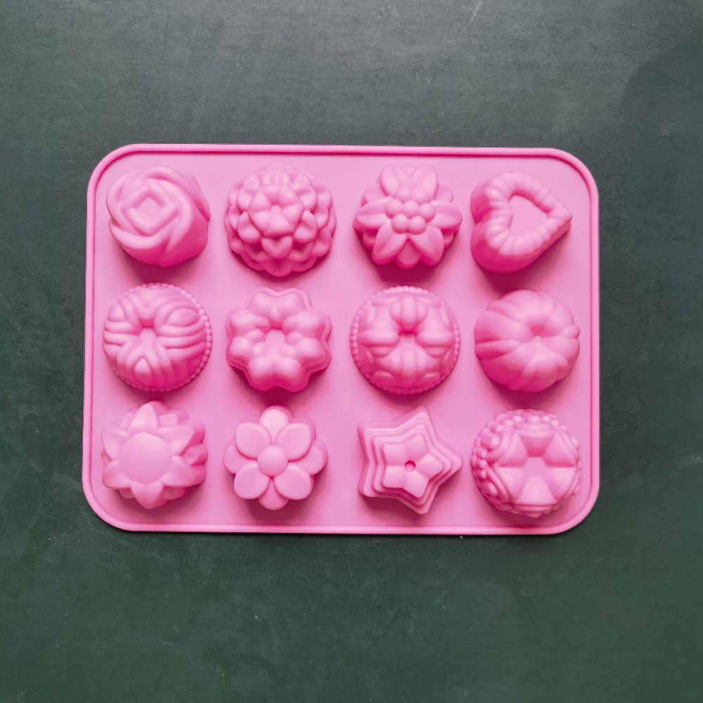 Silicone 12 flores 419 chocolate horneado pasteles galletas muffins pasteles molde postres herramientas de cocina