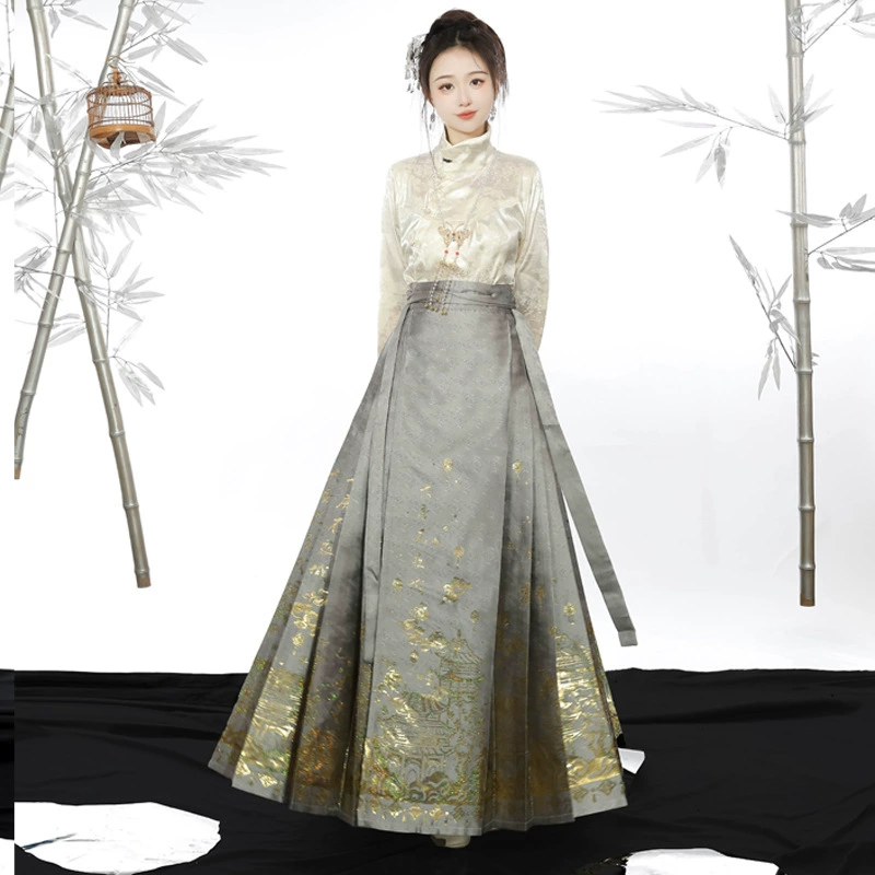 Новый взрослый Hanfu изготовил ткацкую золотую юбку с конским лицом