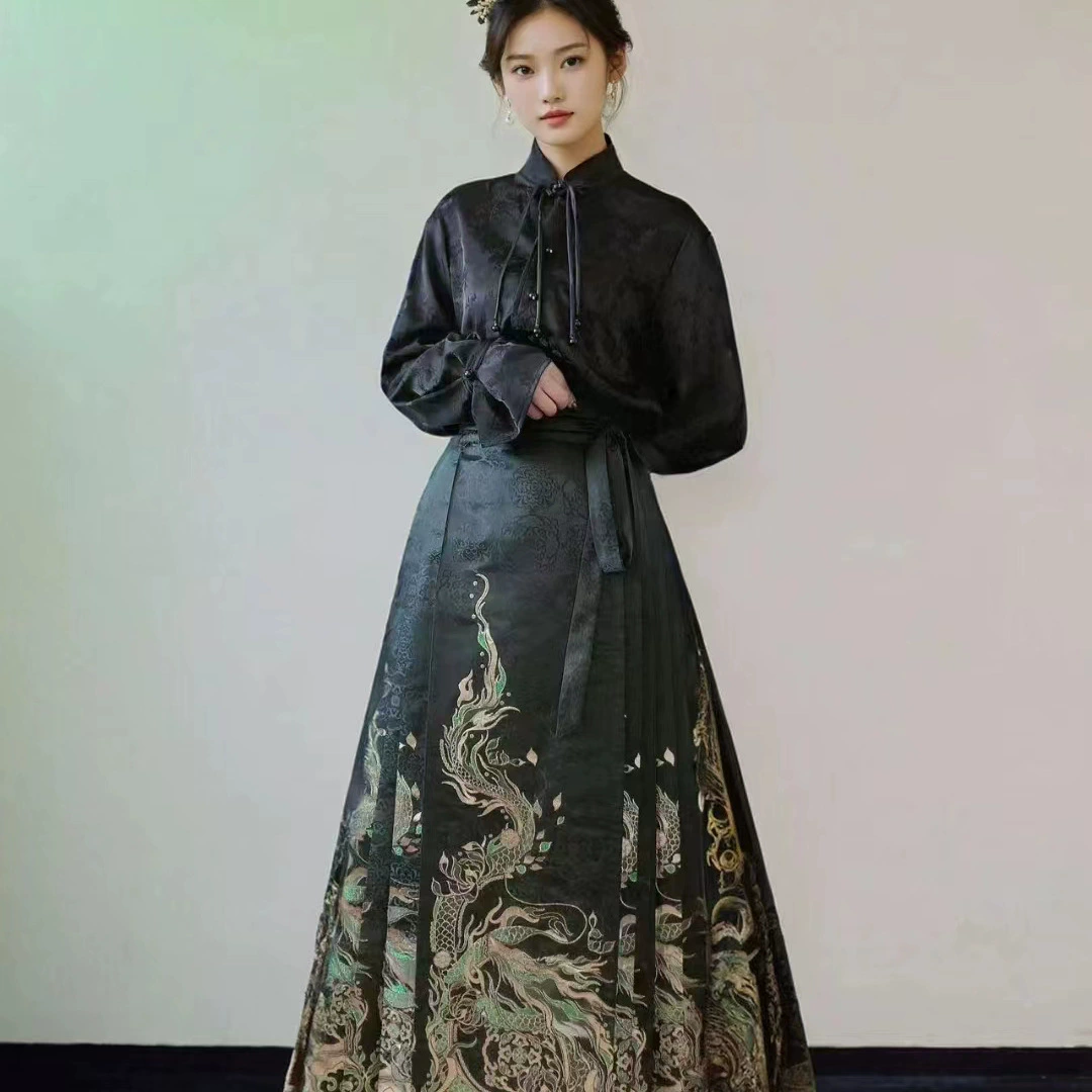 Новый китайский стиль Макси юбка костюм тканый золотой макияж цветок Макси юбка xiaoqinglong Ming Улучшенный ежедневный пригородный Hanfu