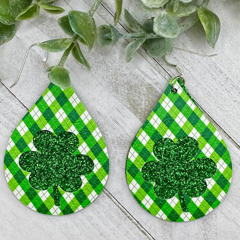 1 Pair Retro Shamrock Water Droplets Pu Leather Women's Drop Earrings display picture 4