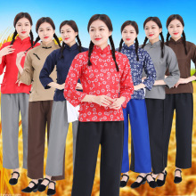 民国采茶服套装女村姑服阿庆嫂民族舞蹈农村戏服妇女服小碎花