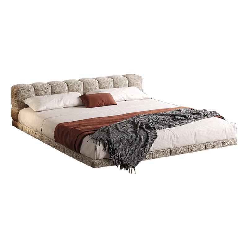 Cama de puff, cama de suspensión de viento crema, cama principal, cama de tela de nieve moderna y simple, cama de tela de envoltura suave, cama doble 1.8