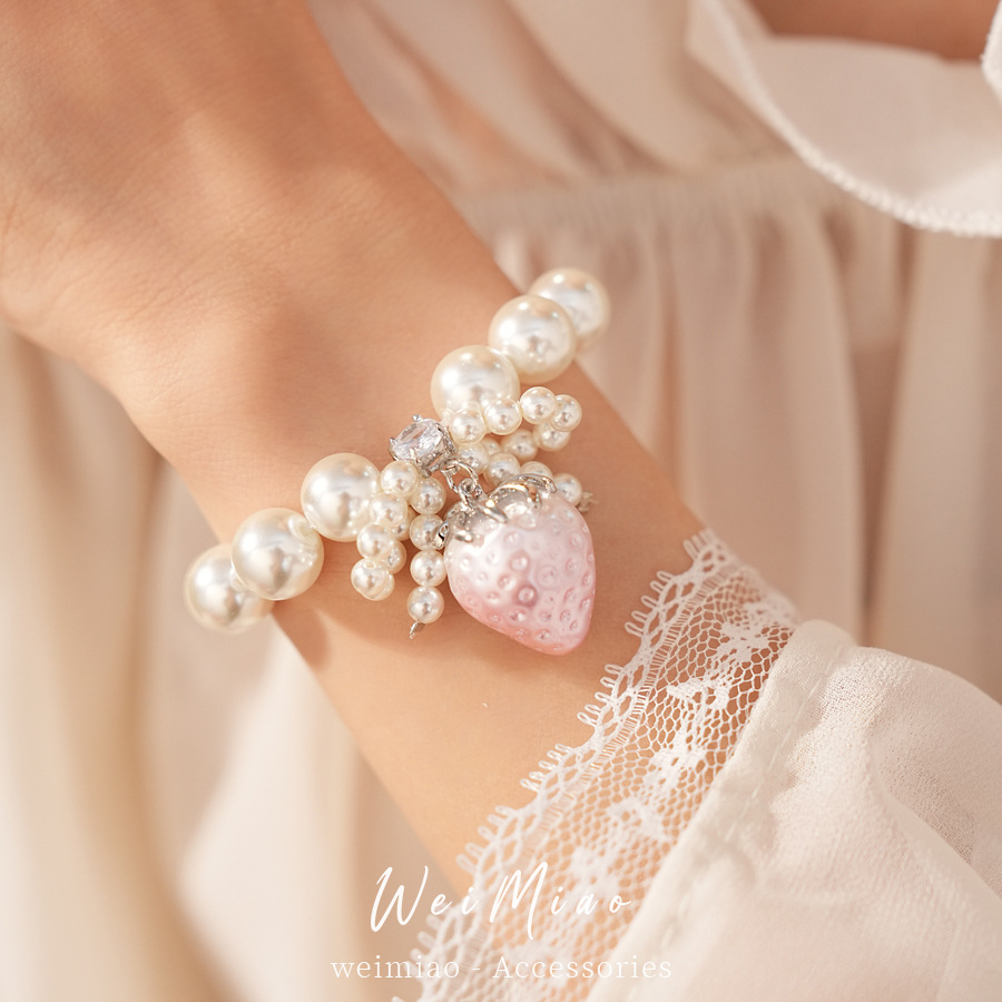 Zircon cuentas arco resina de fresas pulsera de perlas ligera de lujo pulsera de alta sensación fresca y dulce temperamento joyería