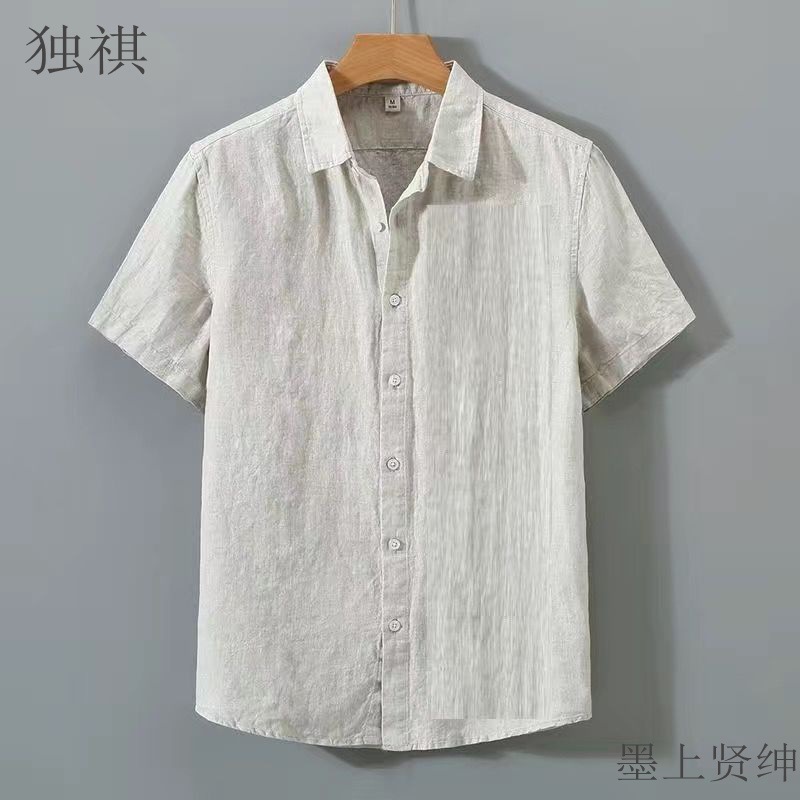 Solid color summer breathable thin retro shirt