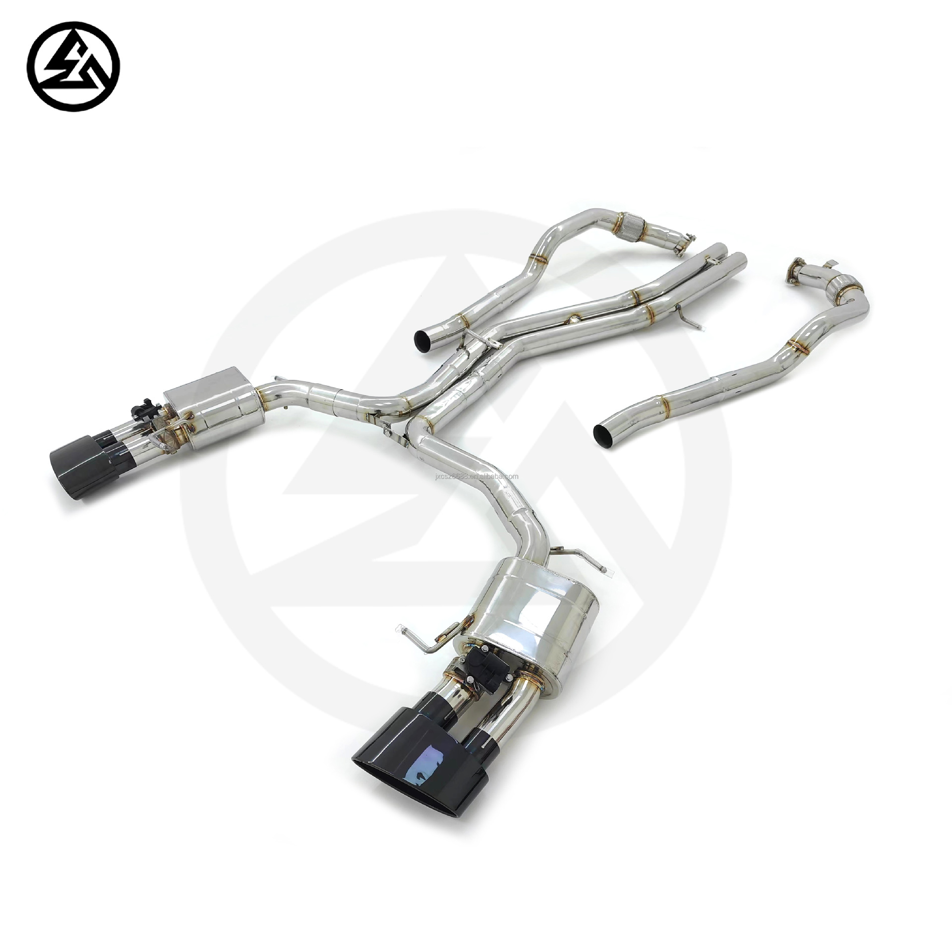 Suitable for Audi RS6 RS7 C8 4.0T valve-type rear and front exhaust pipes with glossy black tail pipes