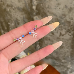 彩虹泡泡~多巴胺彩色锆石耳环蝴蝶结耳钉女甜美百搭小众新款耳饰