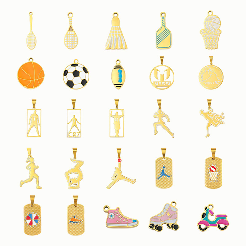 Sports Series Titanium Steel Alloy Pendant, Fan Star Basketball Football Handmade DIY Keychain Accessory