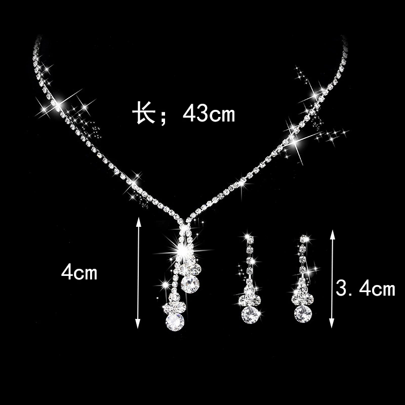 Necklace and earrings for bride, bracelet, set, zirconium, 2 piece set