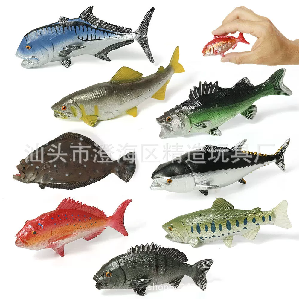 跨境仿真认知海洋生物模型 实心鲷鱼比目鱼鲑鱼金枪鱼动物玩具