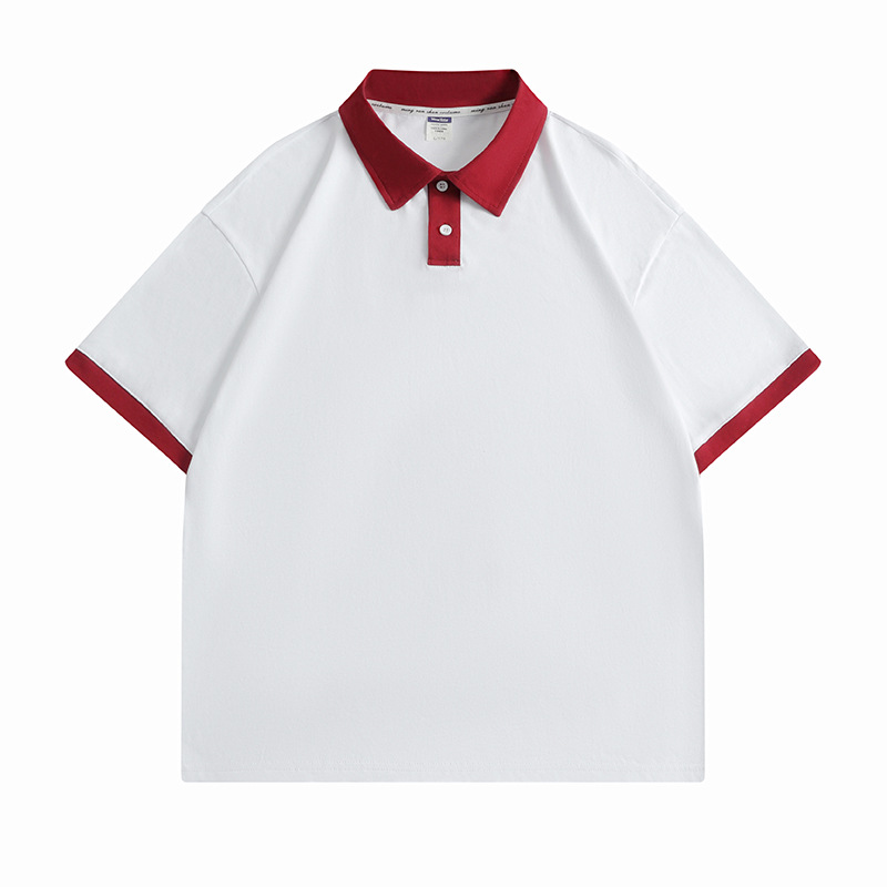 Tallas europeas y americanas, estilo retro americano, mangas raglán, camiseta holgada de algodón puro con cuello, polo de marca de moda, personalizable