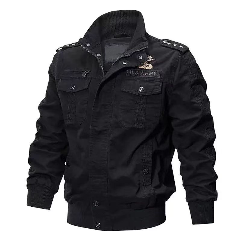 Middle-Aged and Young Large Size Thin Tops and Jackets Spring and Autum Pure Cotton Casual Men's Stand-Up Collar Bomber Jacket Military Uniform Middle-Aged and Young Large Size Thin Tops and Jackets Spring and Autum Pure Cotton Casual Men's Stand-Up Collar Bomber Jacket Military Uniform